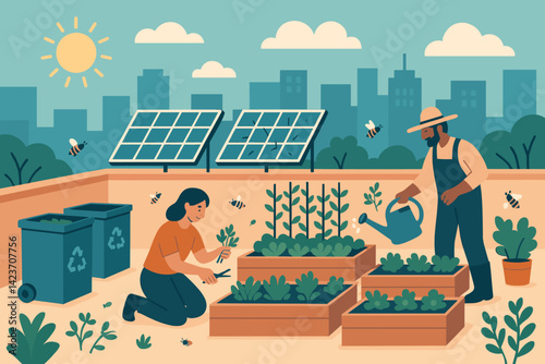 An urban agricultural setup that incorporates both greenery and sustainability