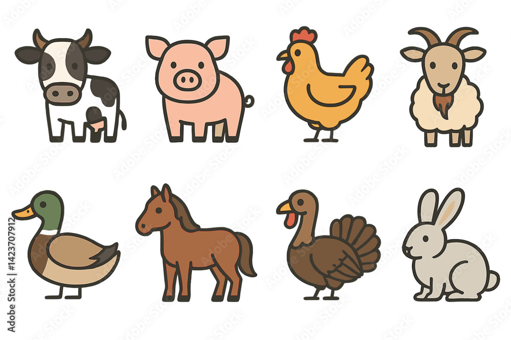 Fototapeta premium Domestic animals commonly raised on small farms and rural homes