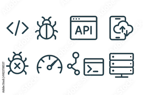 Tools and icons used by developers to create and manage mobile apps