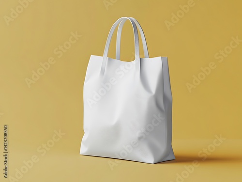 Obraz na płótnie White Tote Bag With Silver Handles On Yellow Background For Product Presentation w salonie