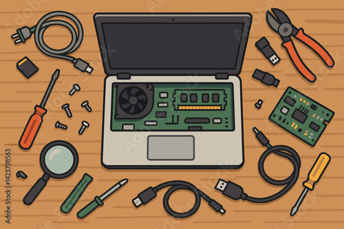 A focused repair workspace for computer diagnostics and maintenance