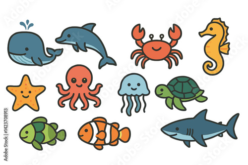 Marine life inhabiting oceans and coral reef ecosystems