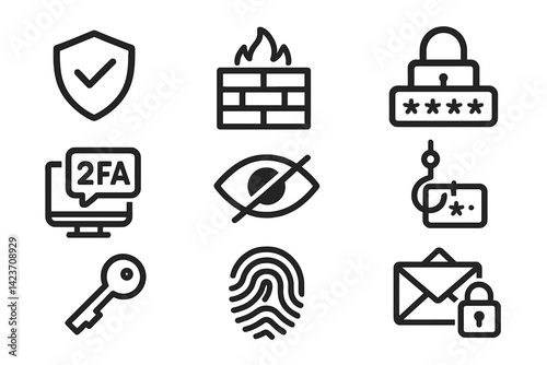 Icons representing online security and protected information