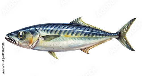 Watercolor Illustration of a Mackerel Fish, Showing Details and Striking Patterns