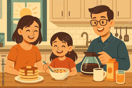 A heartwarming morning scene of a family sharing a meal together