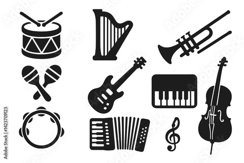Musical instruments from diverse genres and cultures