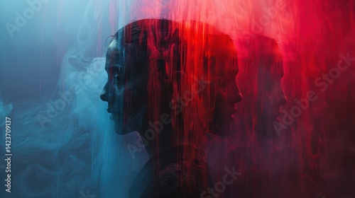 Meta-Spirituality: Composition Exploring Human-Technology Connection Through Fragmented Glass Layers and Distorted Dream Effects