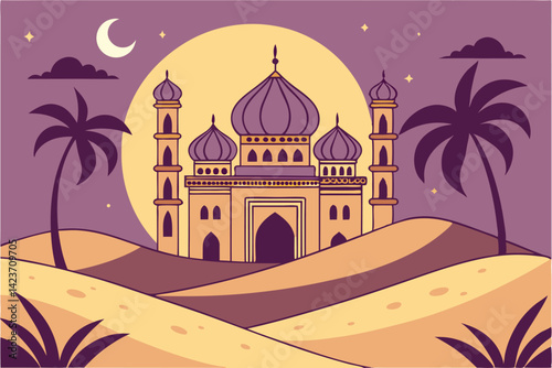 Whimsical Mosque Illustration Vibrant Islamic Art