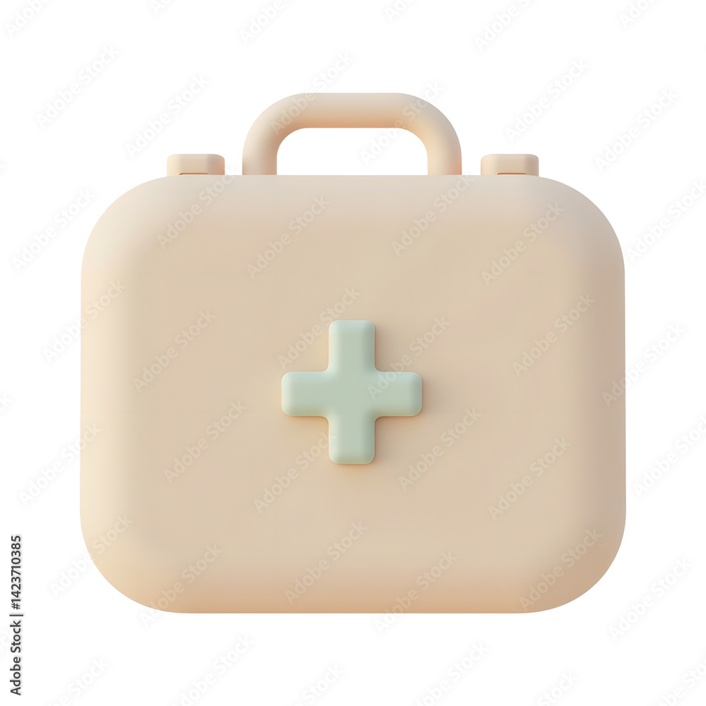 Fototapeta premium First Aid Kit 3D Render with Plus Symbol for Healthcare