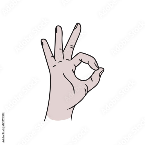 Hand Gesturing Okay Sign Simple Line Art Illustration