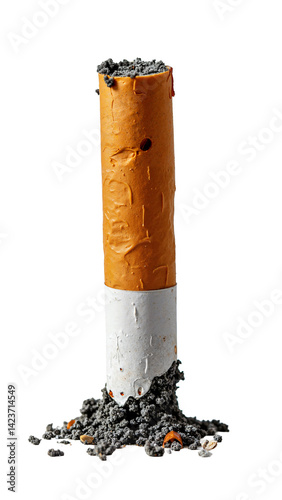 Obraz na płótnie Single Cigarette Butt Isolated on Transparent Background for Anti-Smoking Campaigns and Health Awareness Materials w salonie