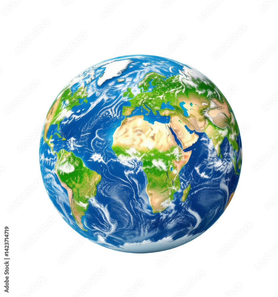Earth Globe, Africa View, Blue Ocean, Green Land, transparent background Earth Globe, Africa View, Blue Ocean, Green Land, transparent background