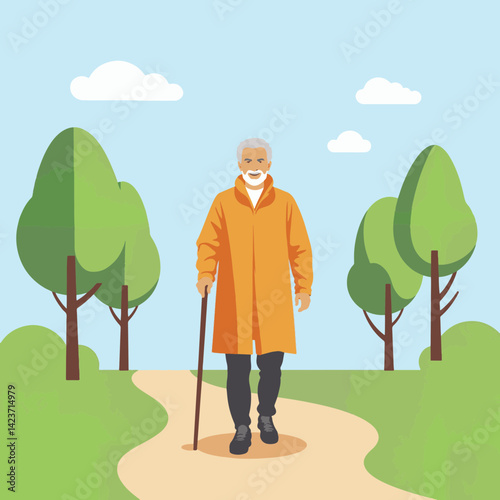 Elderly man strolling peacefully in nature, embracing tranquility