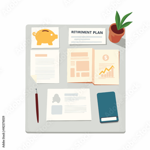 Neatly organized retirement plan documents on table, financial clarity