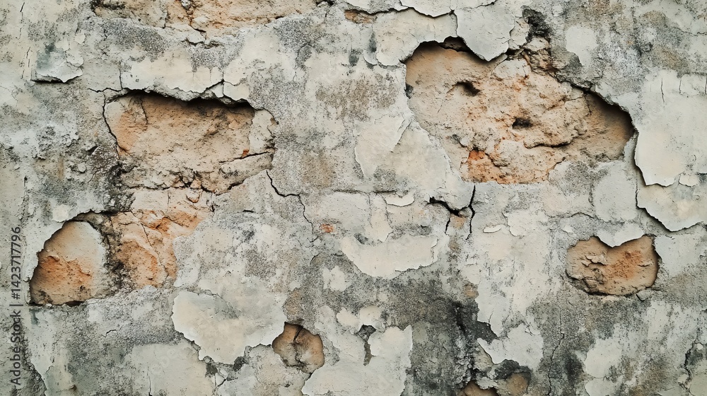 Obraz premium Old damaged brick wall crumbling showing damage and decay