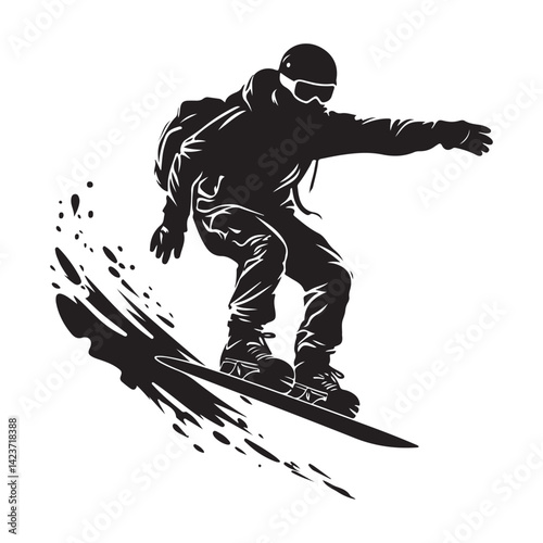 Snowboarder jumping minimalist silhouette design