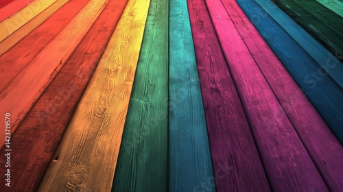 Vibrant rainbow colored wooden planks background texture image art blue bold green retro style decor