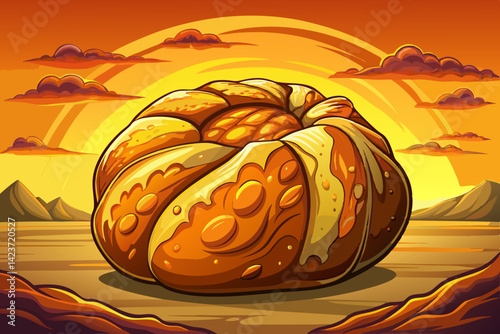 Freshly baked bread roll vector illustration in amazing area