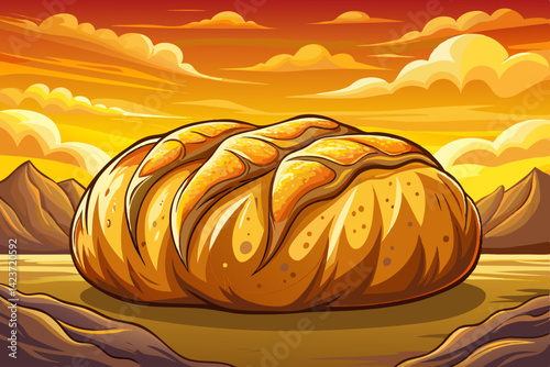 Freshly baked bread roll vector illustration in amazing area