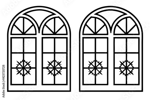 Snow-Kissed Windowpane Outline Art