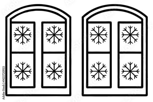 Snow-Kissed Windowpane Outline Art