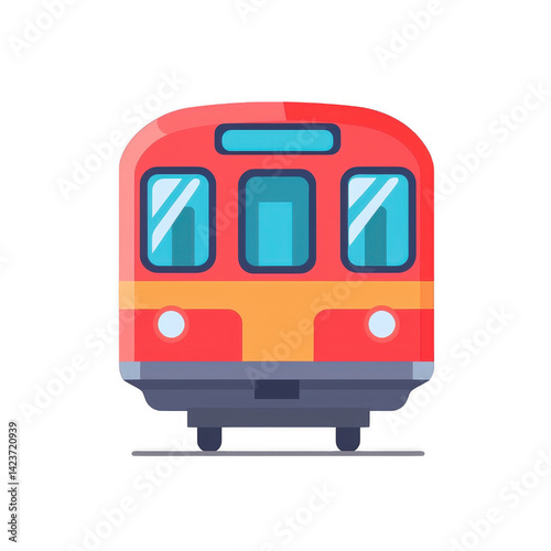 Colorful graphic illustration of a front view of a subway train on a white isolated background. Ideal for transportation and urban themes.
