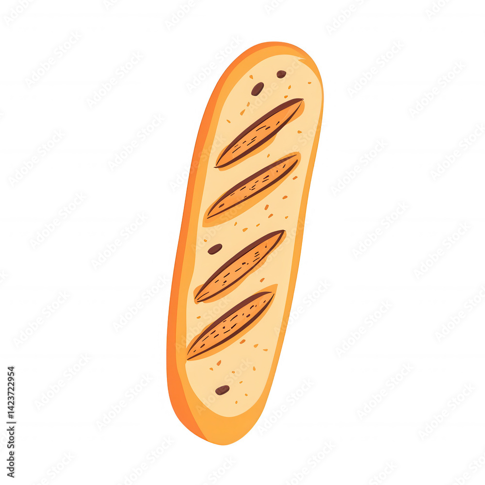 Freshly baked baguette with a golden crust and slashes on top, isolated on a white background. Freshly baked baguette with a golden crust and slashes on top, isolated on a white background.