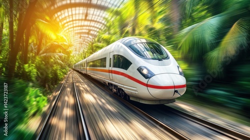High-speed train through tropical tunnel