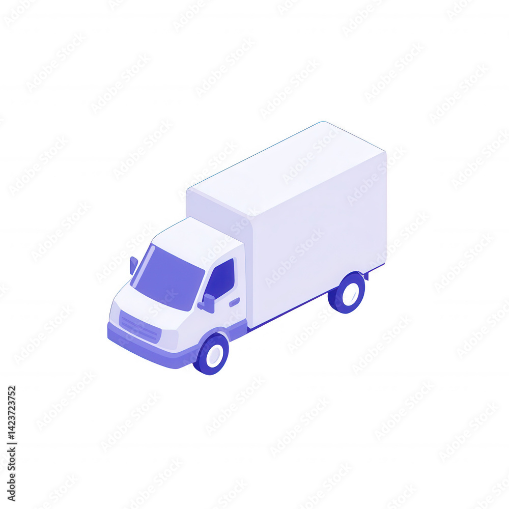 Isometric white delivery truck on transparent background, ideal for transportation or logistics themes. Isometric white delivery truck on transparent background, ideal for transportation or logistics themes.