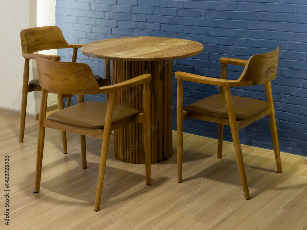 Cafe restaurant interior with wooden furniture