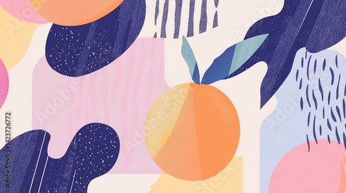 Playful Collage of Organic Forms and Textural Elements with Citrus Accent