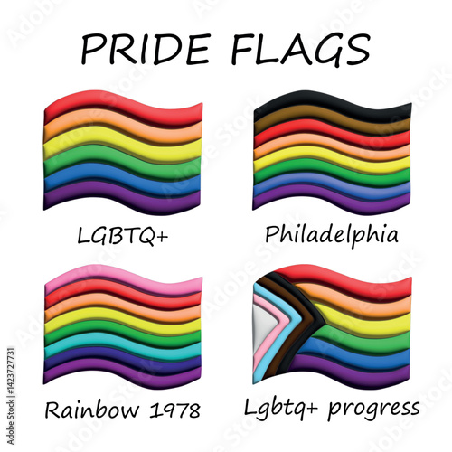 Set of colorful LGBTQ+ pride flags Gender equality and sexual identity pride flags collection LGBTQIA community pride month