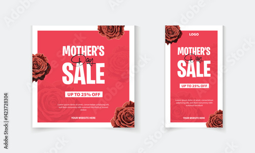 Mother's Day promotional, sale discount, social media post, story template design with flower vector