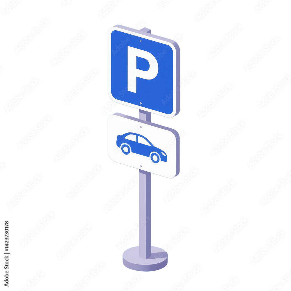 Parking Sign Isometric Car Symbol Blue White transparent background. Parking Sign Isometric Car Symbol Blue White transparent background.