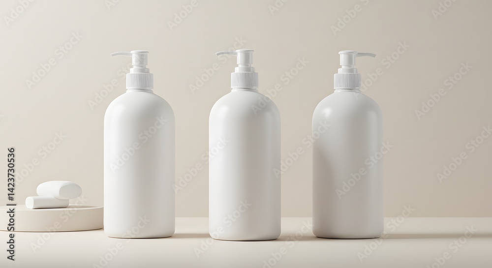 White pump bottles with soap holder White pump bottles with soap holder