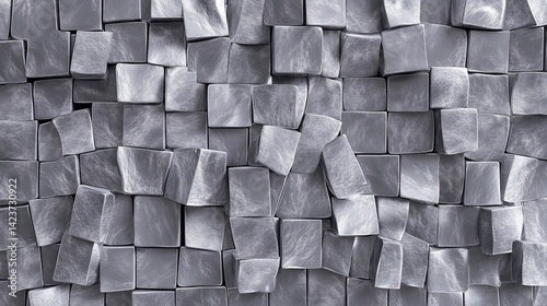 Dynamic arrangement of metallic cubes creating an abstract textured surface