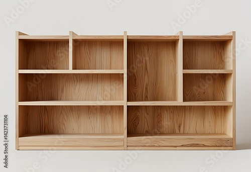 Wallpaper Mural a pair of empty light wood bookcases with multiple shelves are displayed against a neutral backdrop. Torontodigital.ca