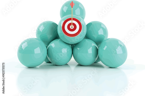 Target practice with turquoise balls a bullseye concept for goals and achievement in business and life