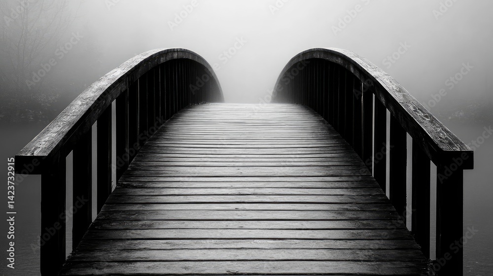 34. A minimalist black and white photo of an empty bridge disappearing into fog. 34. A minimalist black and white photo of an empty bridge disappearing into fog.
