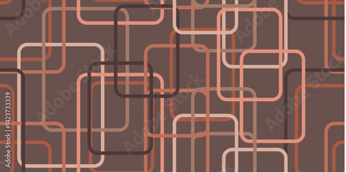 Retro-inspired grid pattern with rounded squares and lines in Mocha Mousse tones. Seamless design ideal for tech-inspired visuals, packaging, wallpaper, and abstract layouts