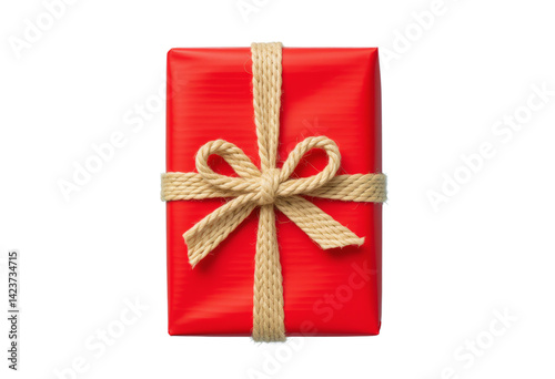 Obraz na płótnie Red Gift Box with Jute Bow - Transparent Background w salonie