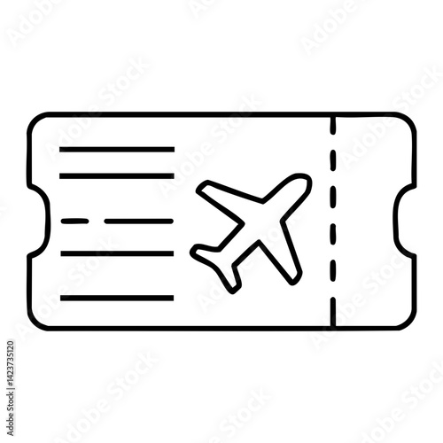 Outline icon of a boarding pass or airplane ticket with a plane symbol, representing air travel, booking, or flight information.