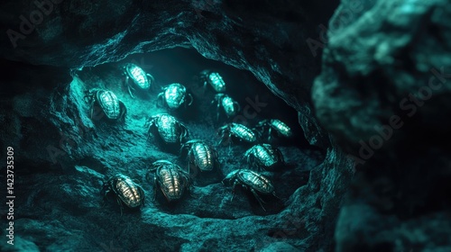 A barter-based cryptocurrency: glowing beetle shells stored in underground vaults as a primitive banking system.