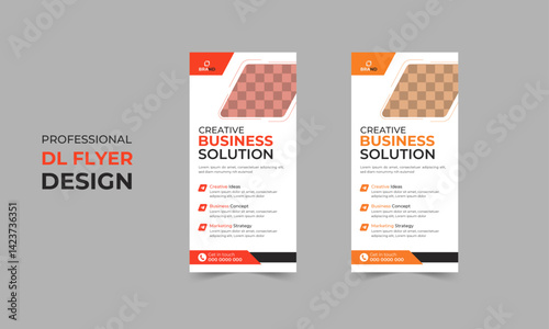 Set of professional rack card vector template design, DL flyer bundle for business agency for business promotion, geometric shape, simple layout, orange color, and yellow color DL mock-up