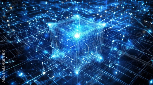 Abstract Digital Network Cube Glowing Blue Lines Technology Background Futuristic Data Connection Innovation Modern Design Global Network Digital Transformation Smart City Concept Cybersecurity       