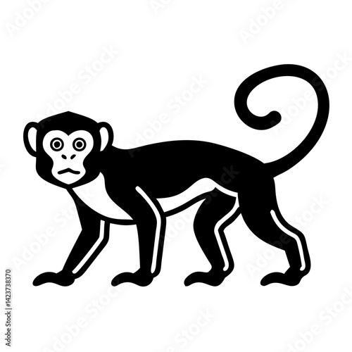 A stylized black and white illustration of a primate in the jungle, capturing the essence of the animal kingdom.