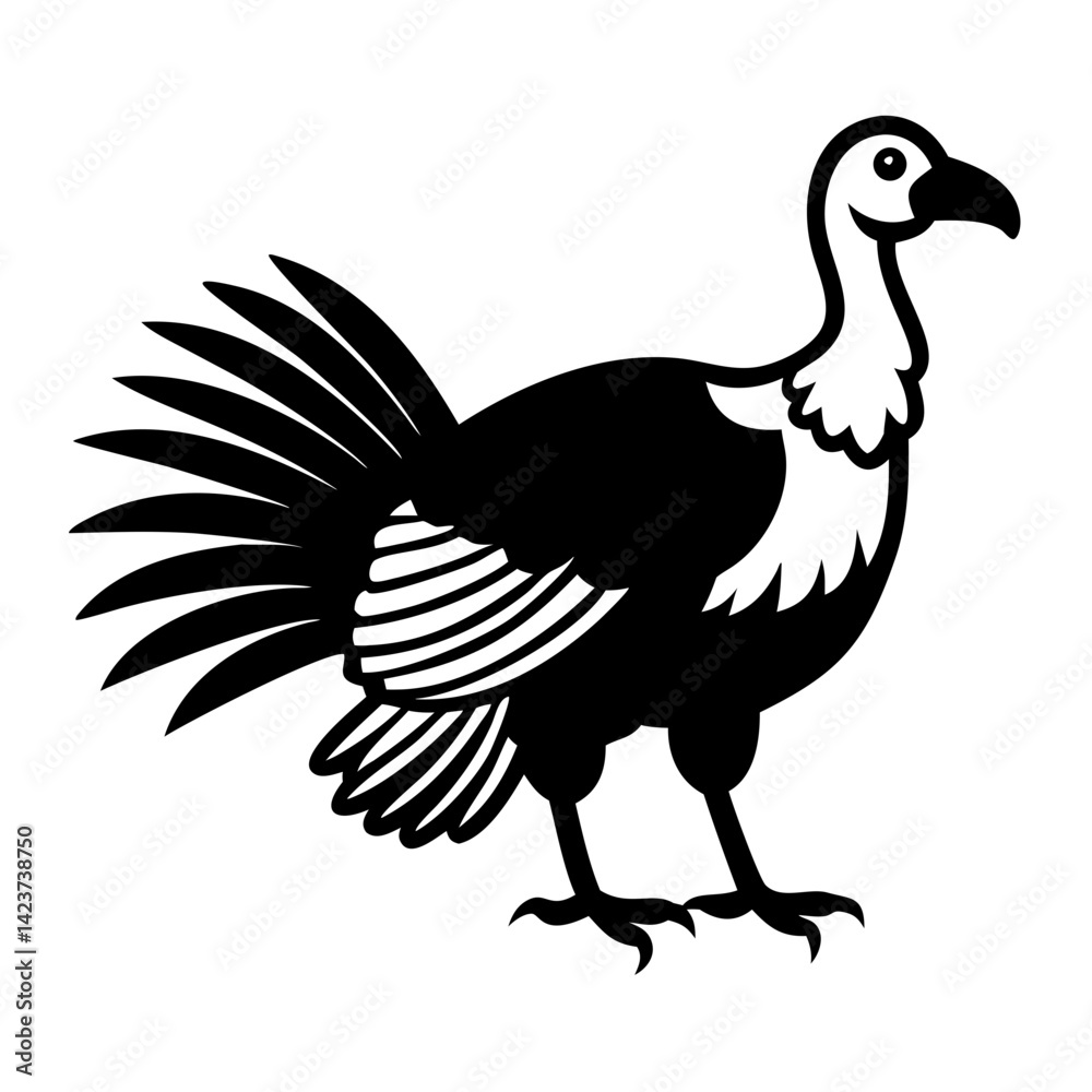 Fototapeta premium A striking black and white illustration of a stately turkey. Its distinctive silhouette makes this a versatile graphic design, ideal for a wide array of uses.