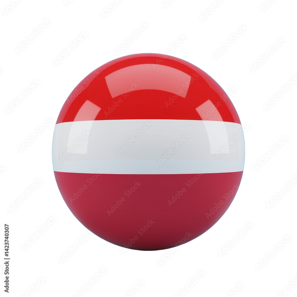 Sphere with Red & White Stripes transparent background. Flag color concept.