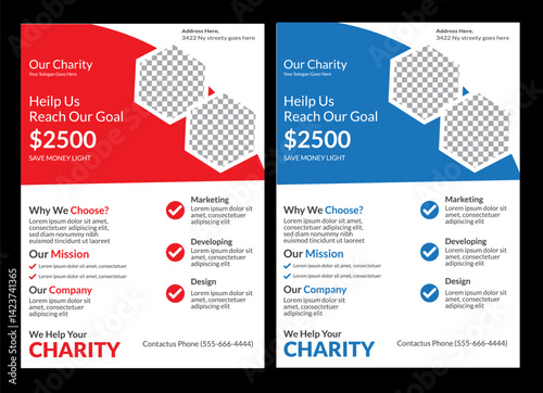 Chariyt Flyer it color is red and blue size is A4 Event for fundraising charity flyer design for donation, humanity, homeless, child, money, donate, a4, brochure, flyer, squire, portrait, landscape de
