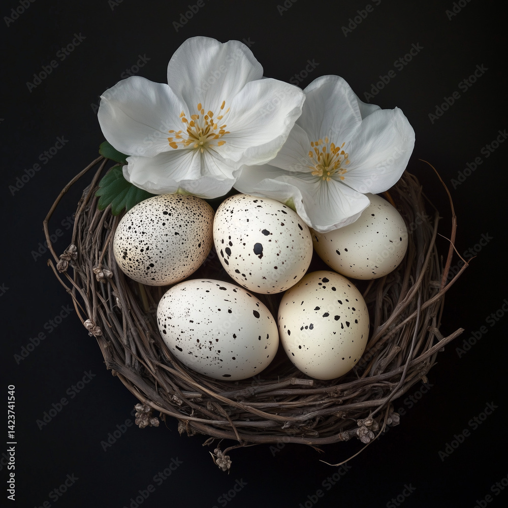 Fototapeta premium Eggs in a flower nest 